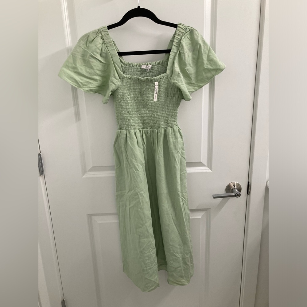 NWT Madewell linen-blend lucie smocked midi dress